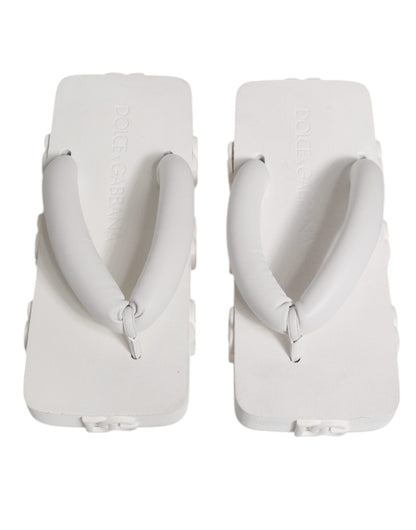 Dolce &amp; Gabbana White Rubber Slides Flats Sandals Shoes