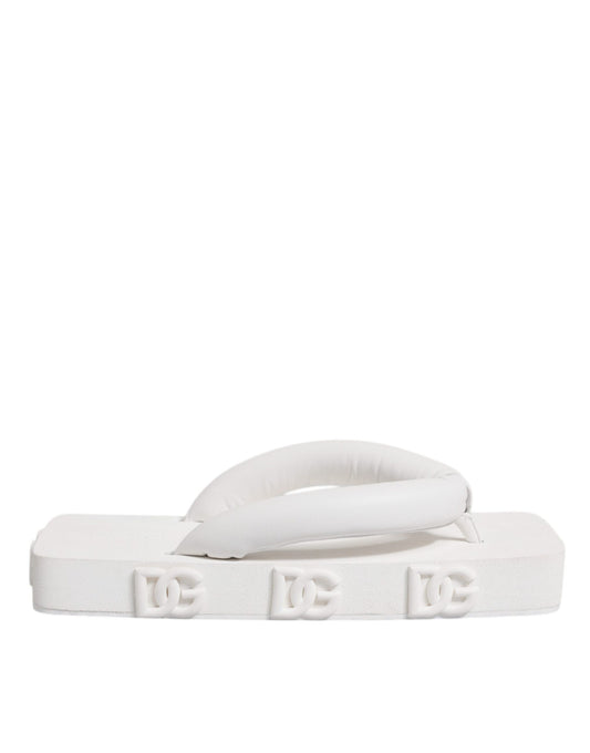 Dolce &amp; Gabbana White Rubber Slides Flats Sandals Shoes