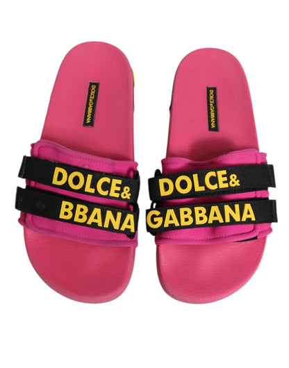 Dolce &amp; Gabbana Fuchsia Neoprene Slides Flats Beachwear Shoes