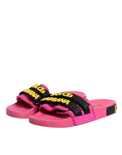 Dolce &amp; Gabbana Fuchsia Neoprene Slides Flats Beachwear Shoes