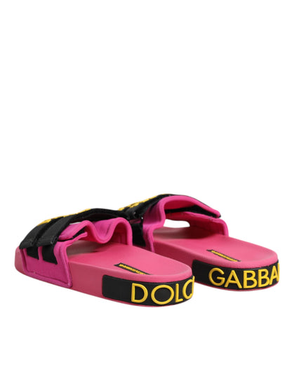 Dolce &amp; Gabbana Fuchsia Neoprene Slides Flats Beachwear Shoes