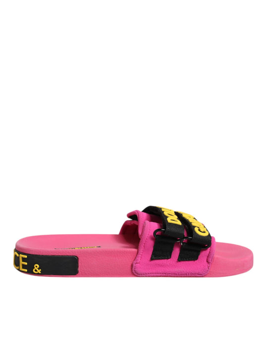 Dolce &amp; Gabbana Fuchsia Neoprene Slides Flats Beachwear Shoes