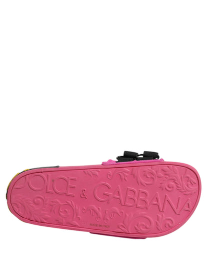 Dolce &amp; Gabbana Fuchsia Neoprene Slides Flats Beachwear Shoes
