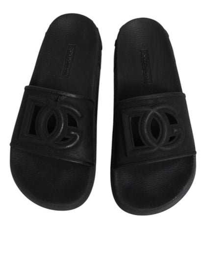 Sandales à enfiler en caoutchouc noir Dolce &amp; Gabbana, chaussures de plage
