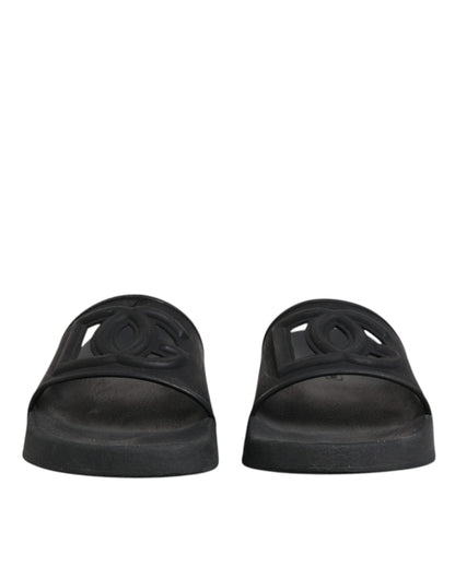 Sandales à enfiler en caoutchouc noir Dolce &amp; Gabbana, chaussures de plage