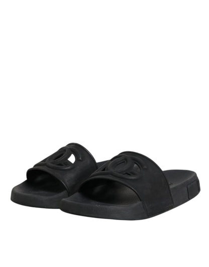 Sandales à enfiler en caoutchouc noir Dolce &amp; Gabbana, chaussures de plage