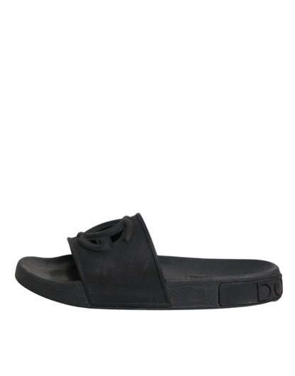 Sandales à enfiler en caoutchouc noir Dolce &amp; Gabbana, chaussures de plage