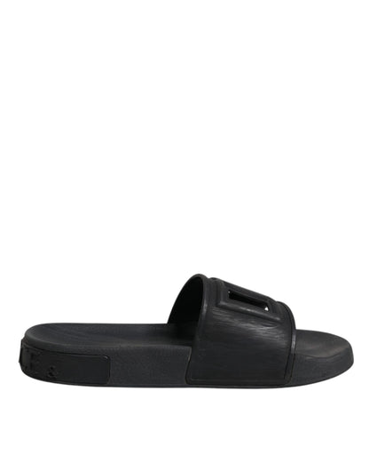 Sandales à enfiler en caoutchouc noir Dolce &amp; Gabbana, chaussures de plage