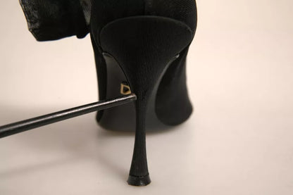 Dolce & Gabbana Black Silk Mesh Sock Style Heels Boots Shoes by Dolce & Gabbana