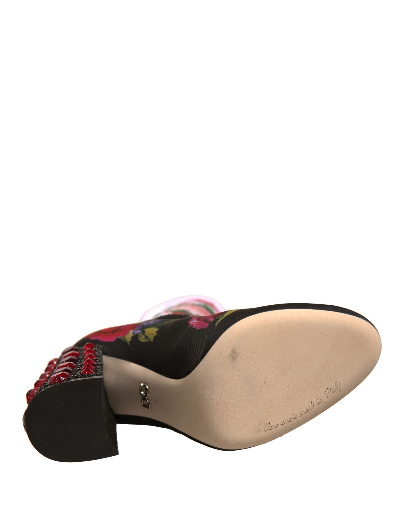 Dolce & Gabbana Black Floral Socks Crystal Boots Jersey Shoes by Dolce & Gabbana