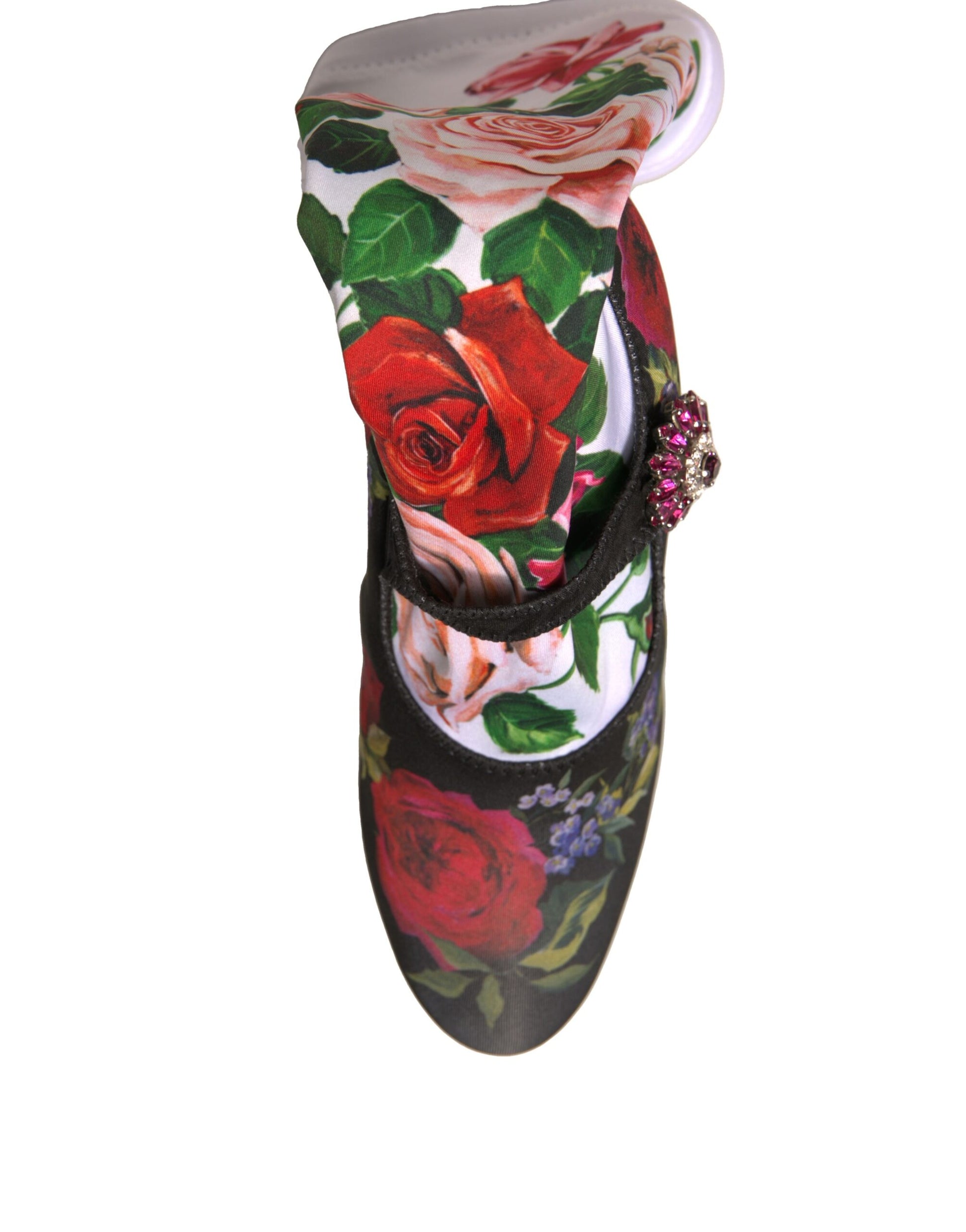 Dolce & Gabbana Black Floral Socks Crystal Boots Jersey Shoes by Dolce & Gabbana