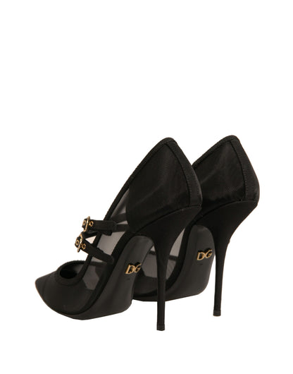 Dolce &amp; Gabbana Black Mesh Mary Jane High Heels Pumps Shoes
