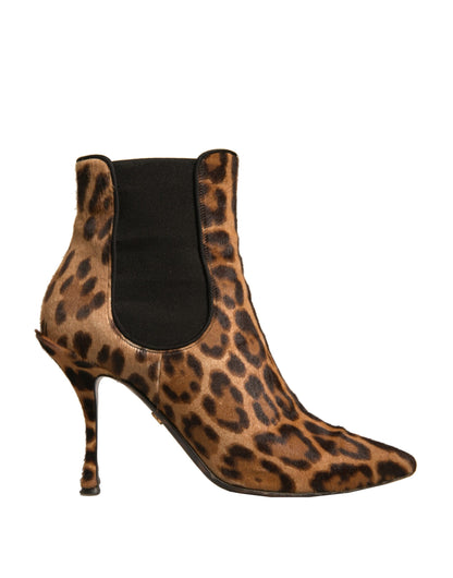 Dolce & Gabbana Brown Leopard Leather Stretch Heels Boots Shoes by Dolce & Gabbana