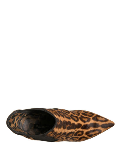 Dolce & Gabbana Brown Leopard Leather Stretch Heels Boots Shoes by Dolce & Gabbana