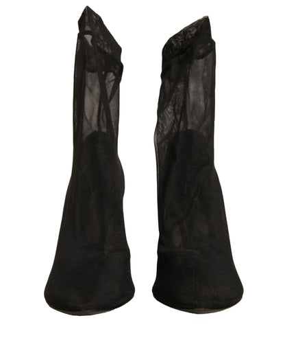 Dolce & Gabbana Black Silk Mesh Sock Style Heels Boots Shoes by Dolce & Gabbana