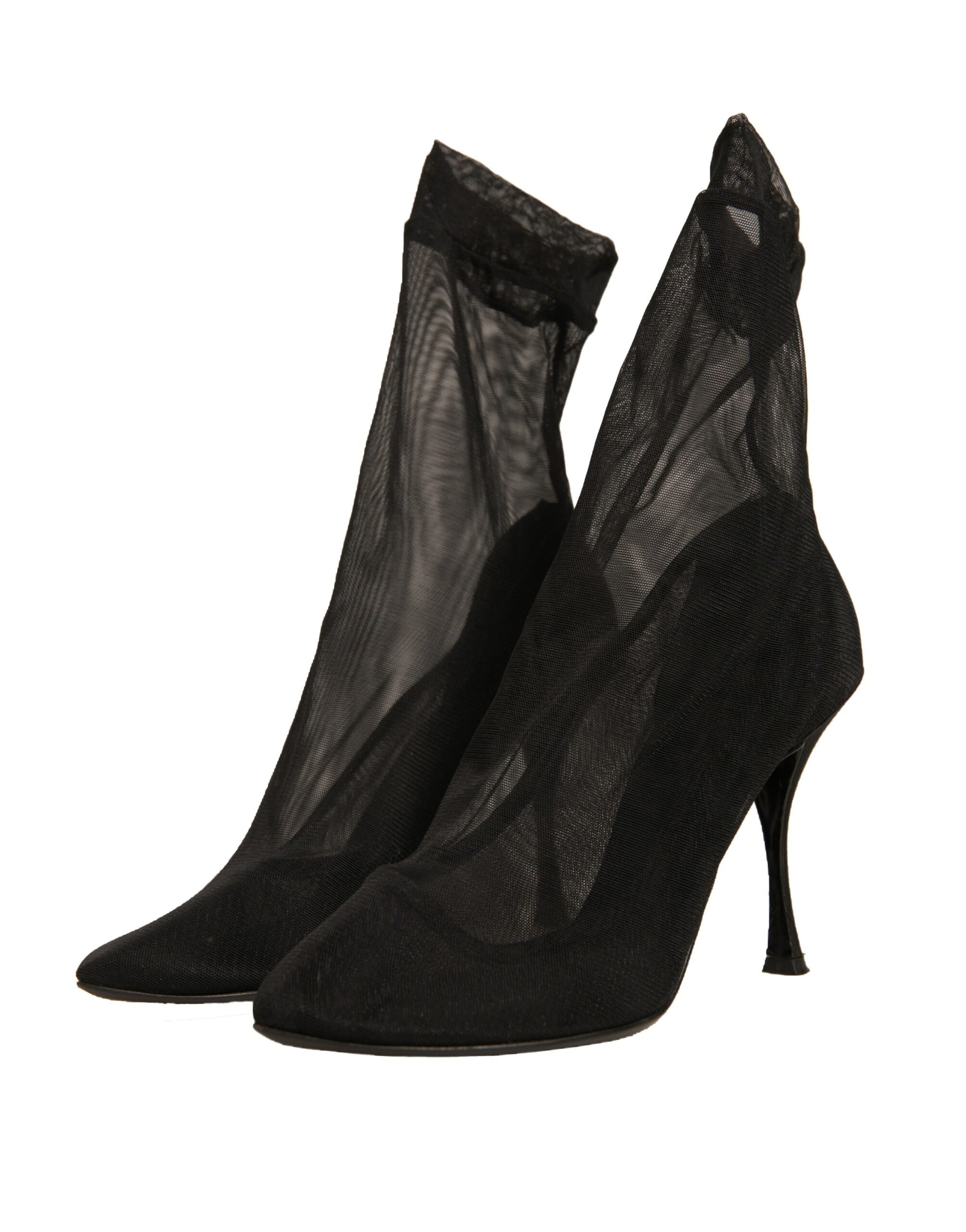 Dolce & Gabbana Black Silk Mesh Sock Style Heels Boots Shoes by Dolce & Gabbana