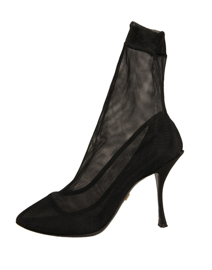 Dolce & Gabbana Black Silk Mesh Sock Style Heels Boots Shoes by Dolce & Gabbana