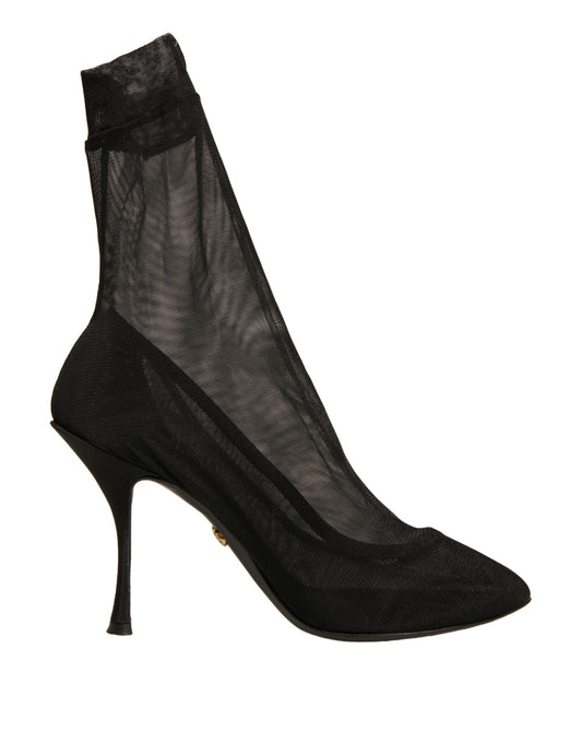 Dolce & Gabbana Black Silk Mesh Sock Style Heels Boots Shoes by Dolce & Gabbana