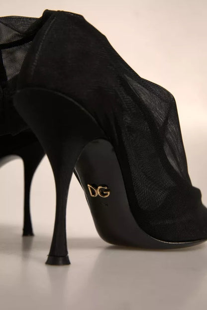 Dolce & Gabbana Black Silk Mesh Sock Style Heels Boots Shoes by Dolce & Gabbana