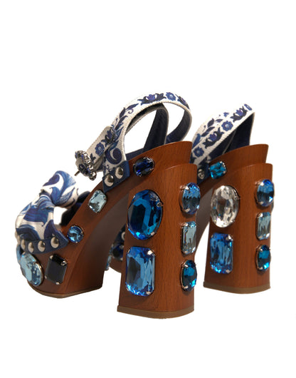 Dolce & Gabbana Multicolor Majolica Embellished Wedge Sandals Shoes by Dolce & Gabbana