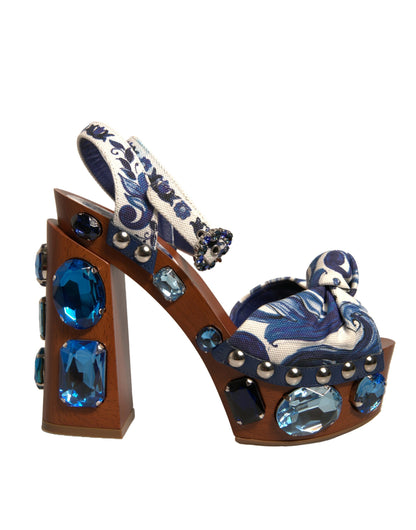 Dolce & Gabbana Multicolor Majolica Embellished Wedge Sandals Shoes by Dolce & Gabbana