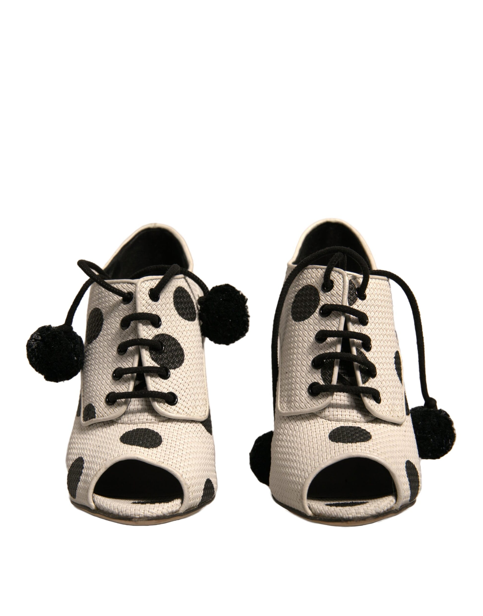 Dolce & Gabbana White Black Polka Dot Peep Toe Ankle Boots Shoes by Dolce & Gabbana