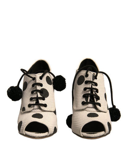 Dolce & Gabbana White Black Polka Dot Peep Toe Ankle Boots Shoes by Dolce & Gabbana
