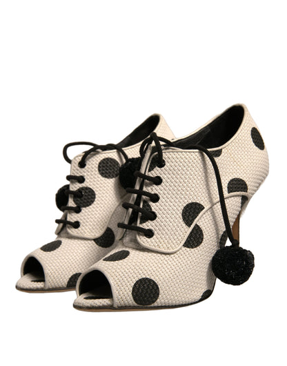 Dolce & Gabbana White Black Polka Dot Peep Toe Ankle Boots Shoes by Dolce & Gabbana