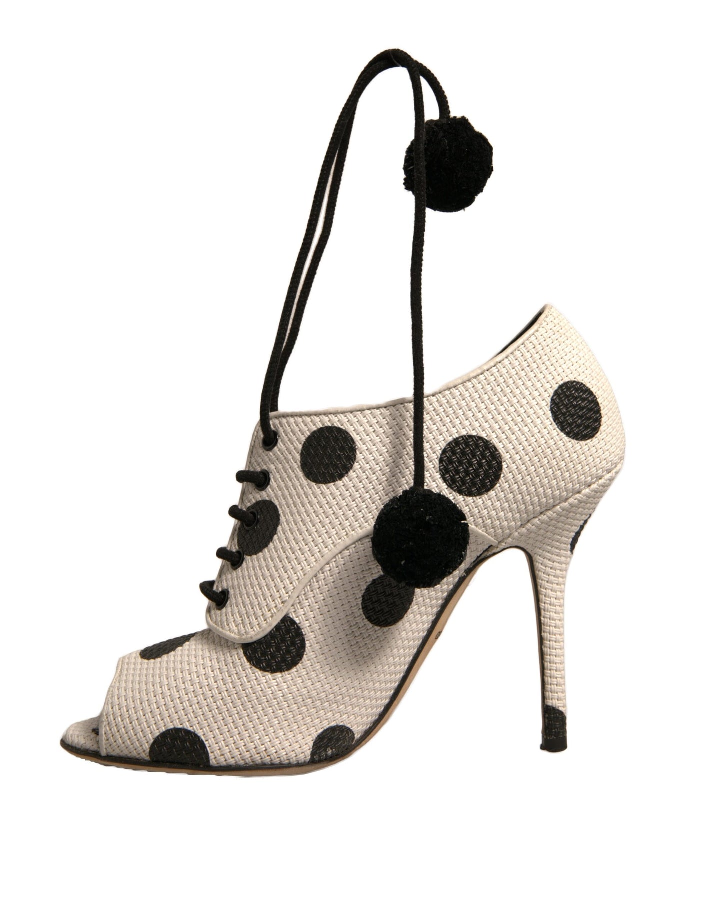 Dolce & Gabbana White Black Polka Dot Peep Toe Ankle Boots Shoes by Dolce & Gabbana