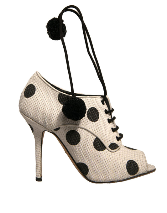 Dolce & Gabbana White Black Polka Dot Peep Toe Ankle Boots Shoes by Dolce & Gabbana