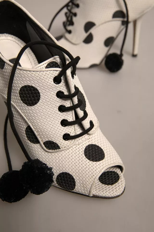 Dolce & Gabbana White Black Polka Dot Peep Toe Ankle Boots Shoes by Dolce & Gabbana