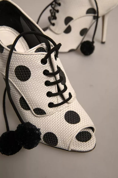 Dolce & Gabbana White Black Polka Dot Peep Toe Ankle Boots Shoes by Dolce & Gabbana