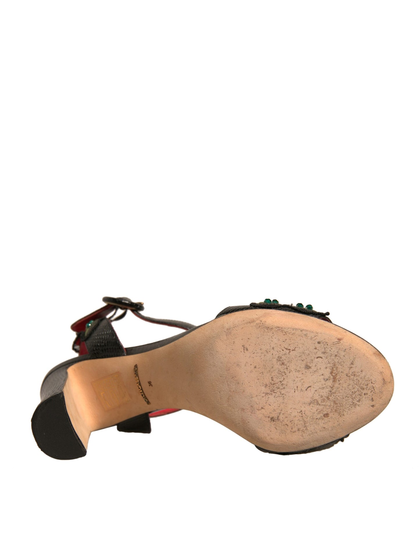 Dolce & Gabbana Black Embossed Carnation Heeled Sandals Shoes by Dolce & Gabbana