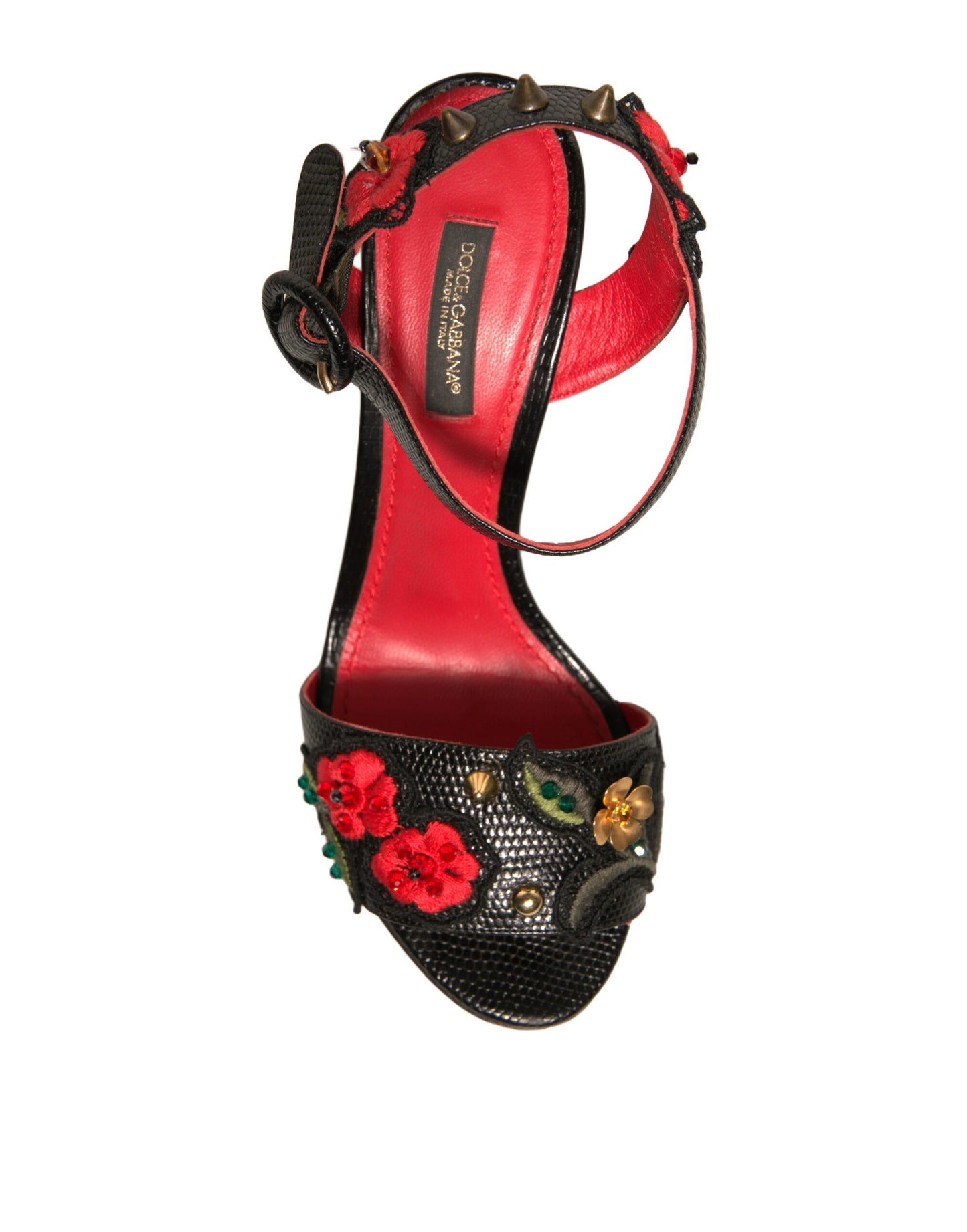 Dolce & Gabbana Black Embossed Carnation Heeled Sandals Shoes by Dolce & Gabbana