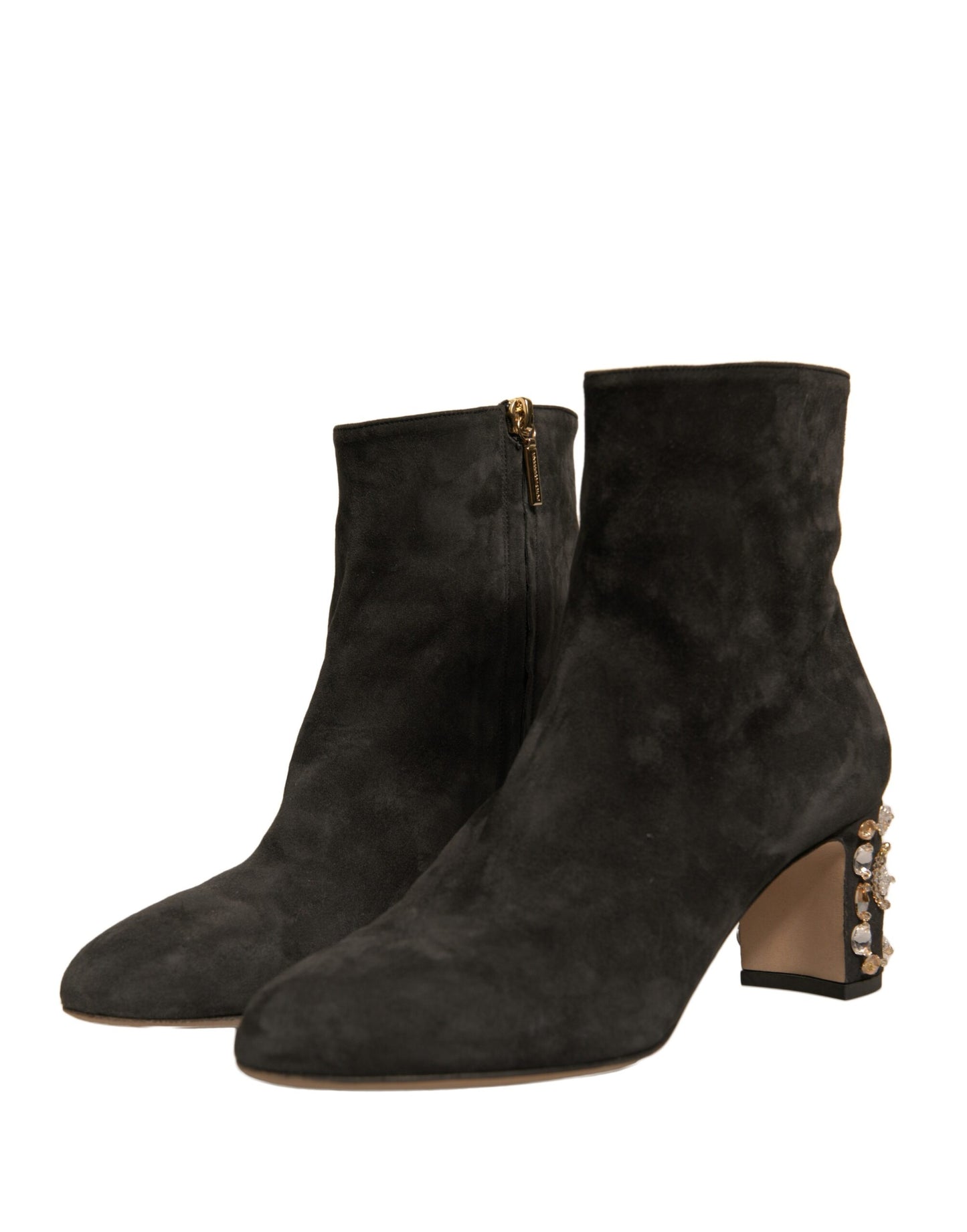 Dolce & Gabbana Black Embellished Heel Ankle Boots Shoes by Dolce & Gabbana