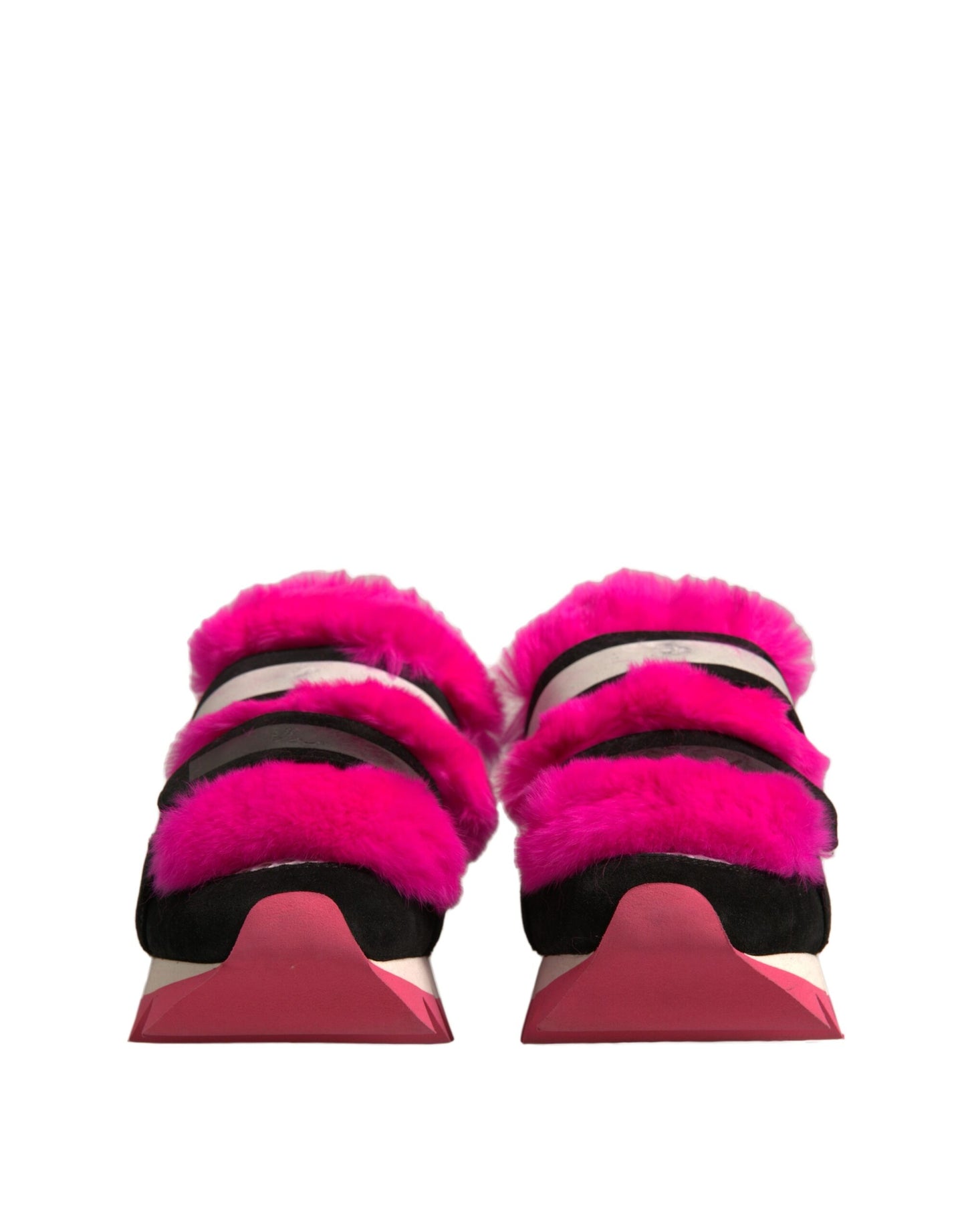 Dolce & Gabbana Black Pink Fur Embellished Sneakers Shoes by Dolce & Gabbana
