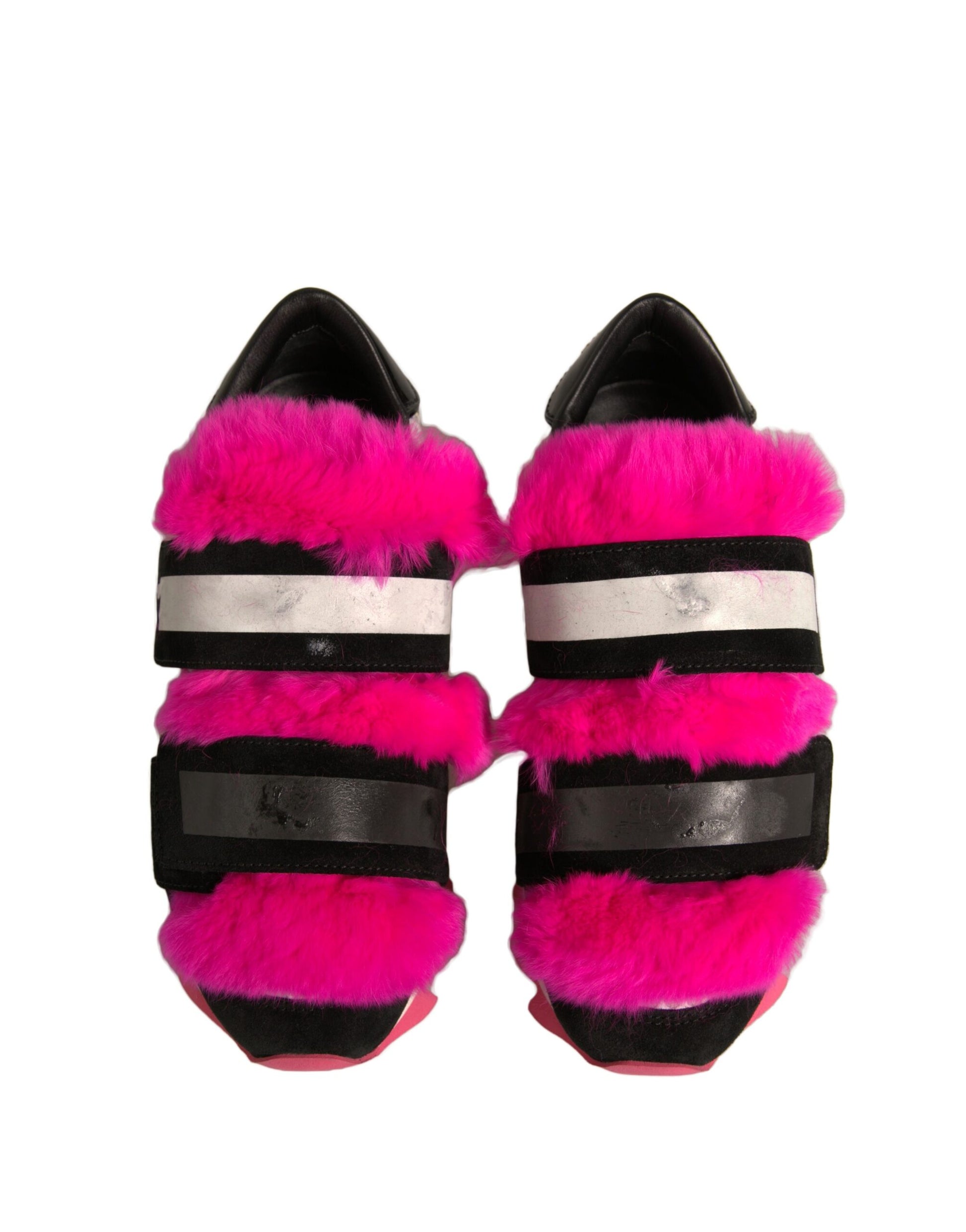 Dolce & Gabbana Black Pink Fur Embellished Sneakers Shoes by Dolce & Gabbana