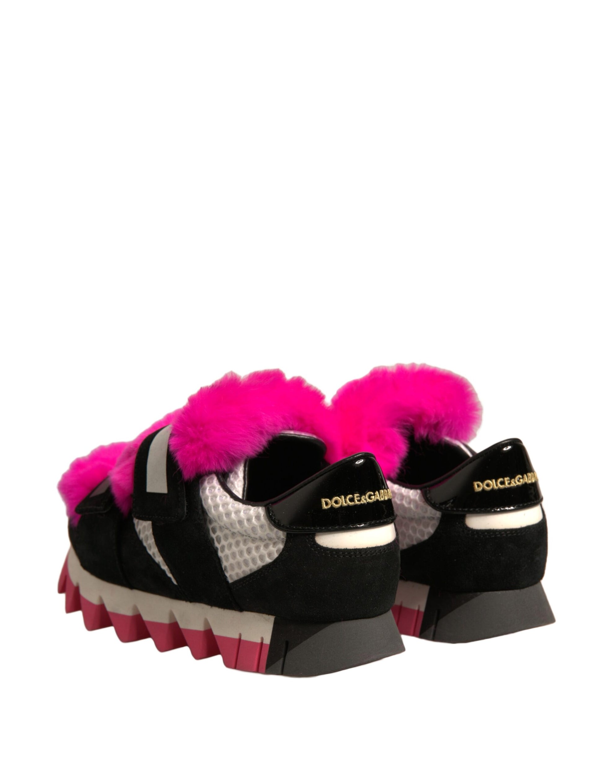 Dolce & Gabbana Black Pink Fur Embellished Sneakers Shoes by Dolce & Gabbana