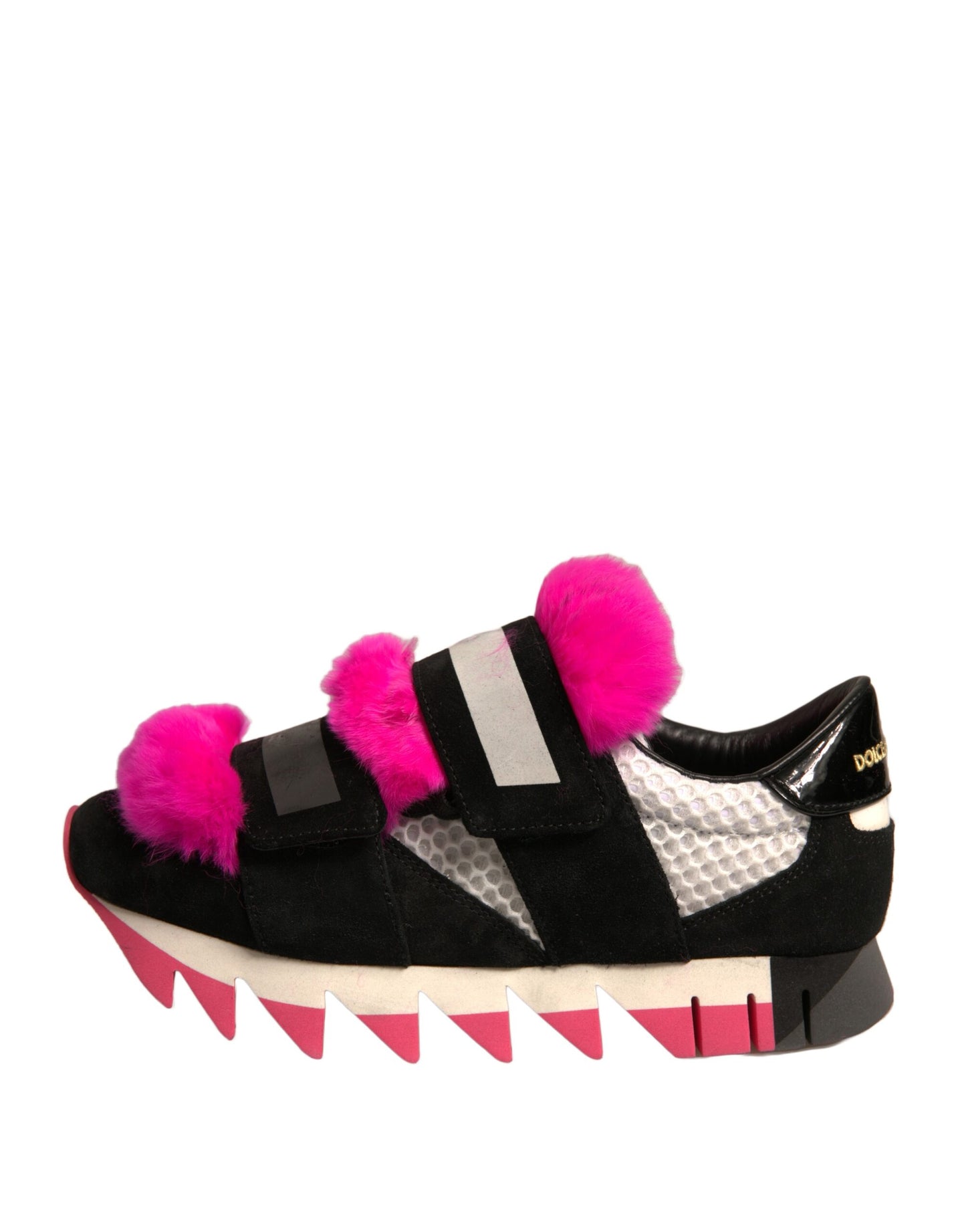 Dolce & Gabbana Black Pink Fur Embellished Sneakers Shoes by Dolce & Gabbana