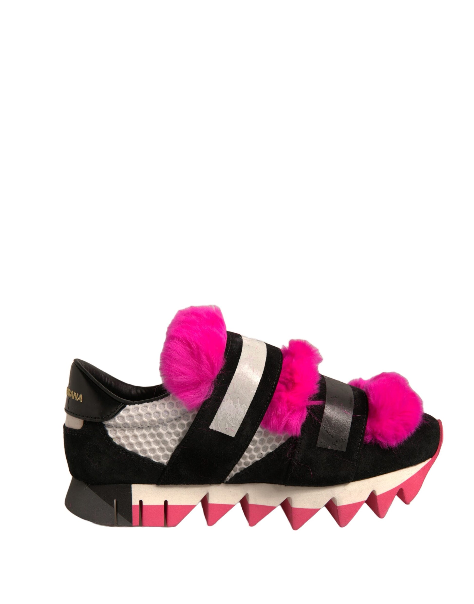 Dolce & Gabbana Black Pink Fur Embellished Sneakers Shoes by Dolce & Gabbana