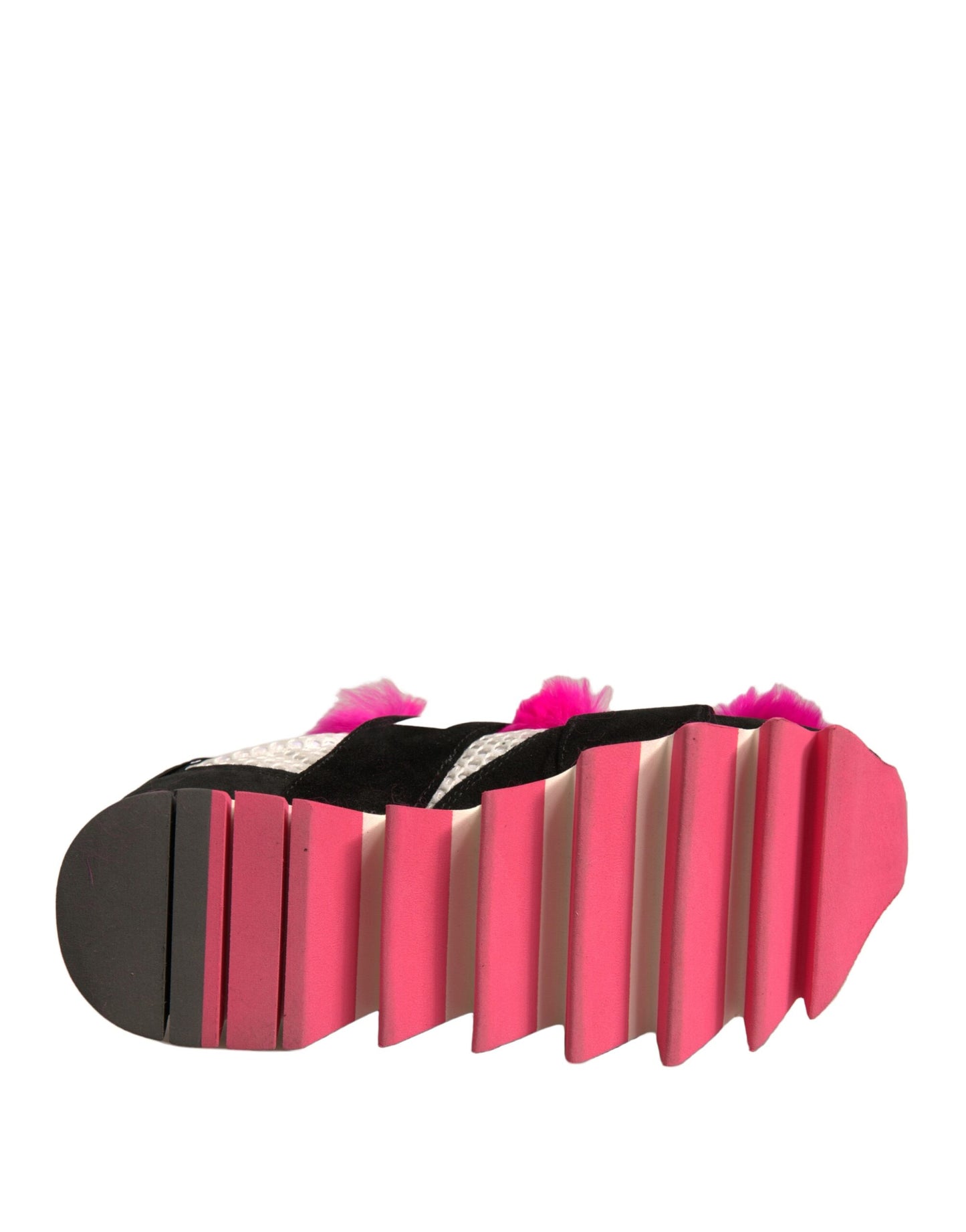 Dolce & Gabbana Black Pink Fur Embellished Sneakers Shoes by Dolce & Gabbana