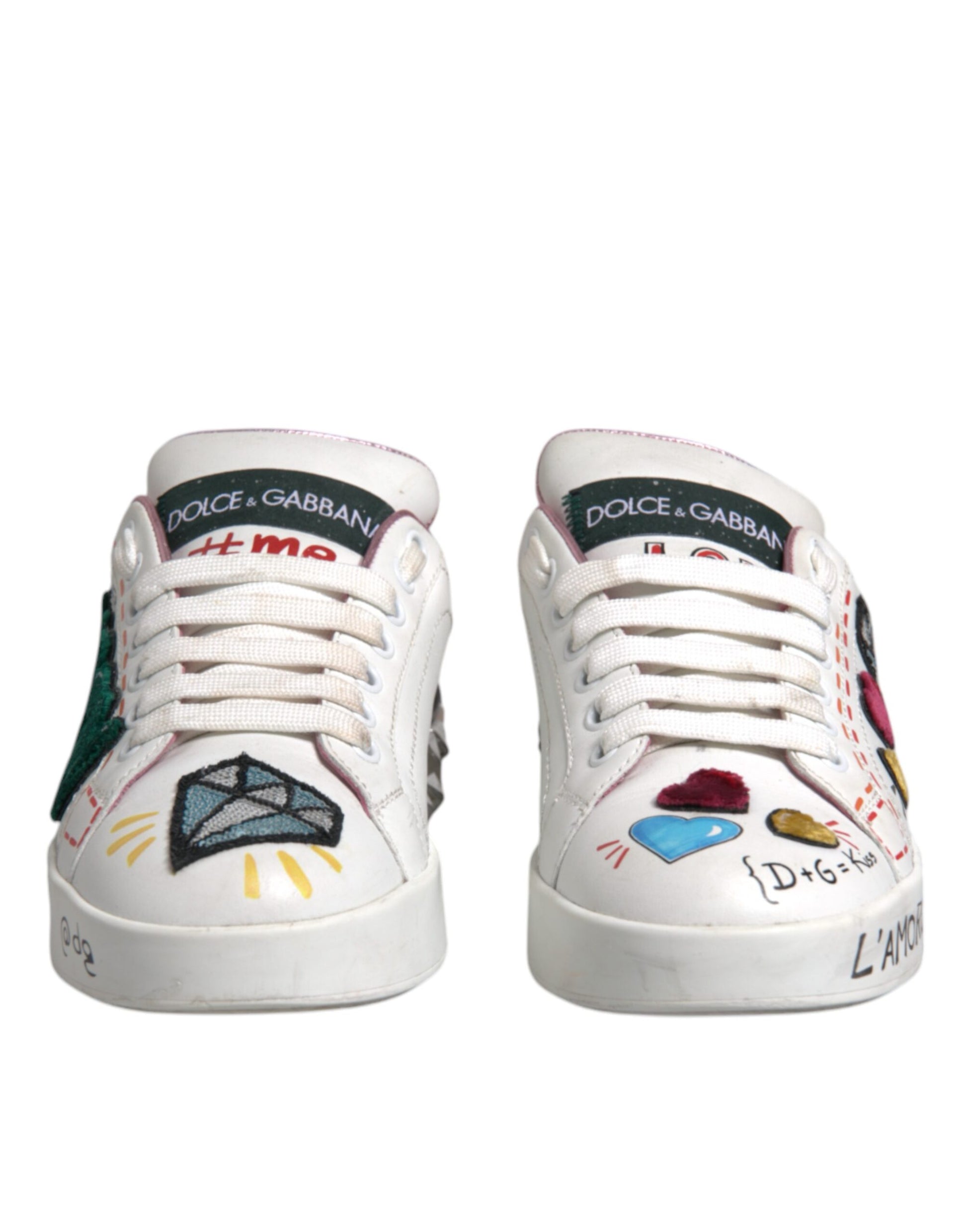 Dolce & Gabbana White Sequined Crystal Low Top Sneakers Shoes by Dolce & Gabbana