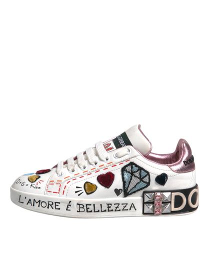 Dolce & Gabbana White Sequined Crystal Low Top Sneakers Shoes by Dolce & Gabbana