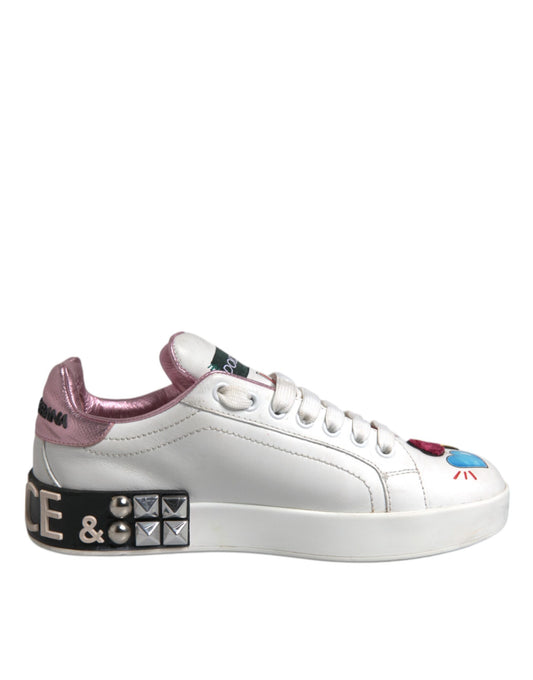 Dolce & Gabbana White Sequined Crystal Low Top Sneakers Shoes by Dolce & Gabbana