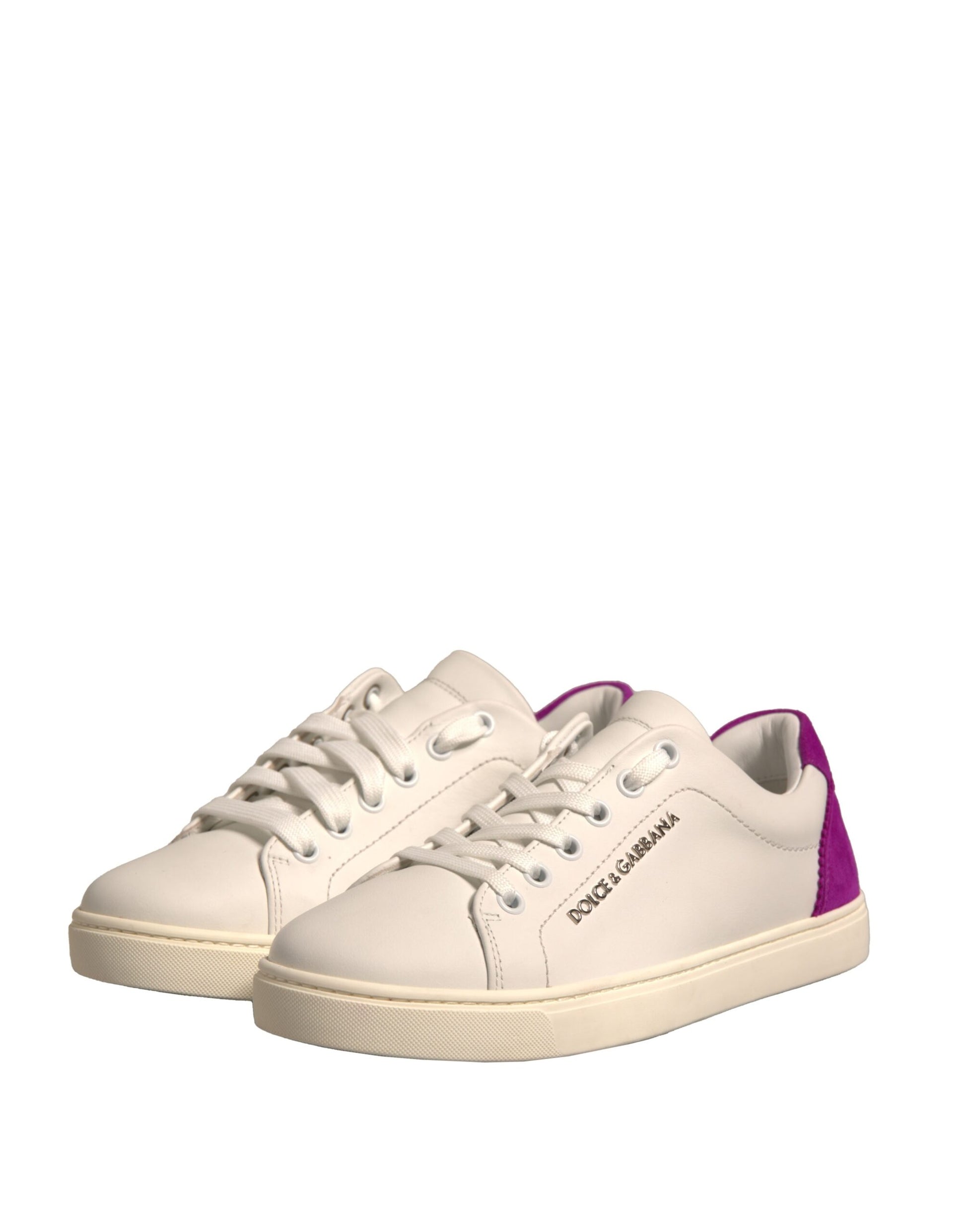 Dolce & Gabbana White Suede Leather Low Top Sneakers Shoes by Dolce & Gabbana