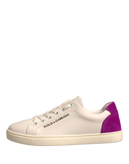 Dolce & Gabbana White Suede Leather Low Top Sneakers Shoes by Dolce & Gabbana