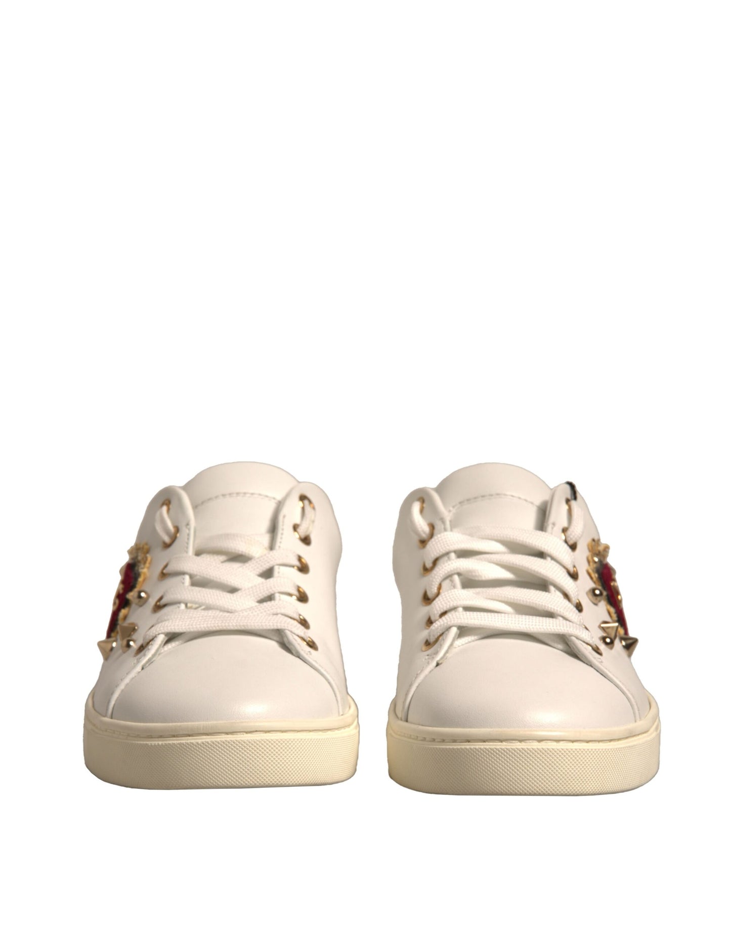 Dolce & Gabbana White Leather Gold Red Heart Sneakers Shoes by Dolce & Gabbana