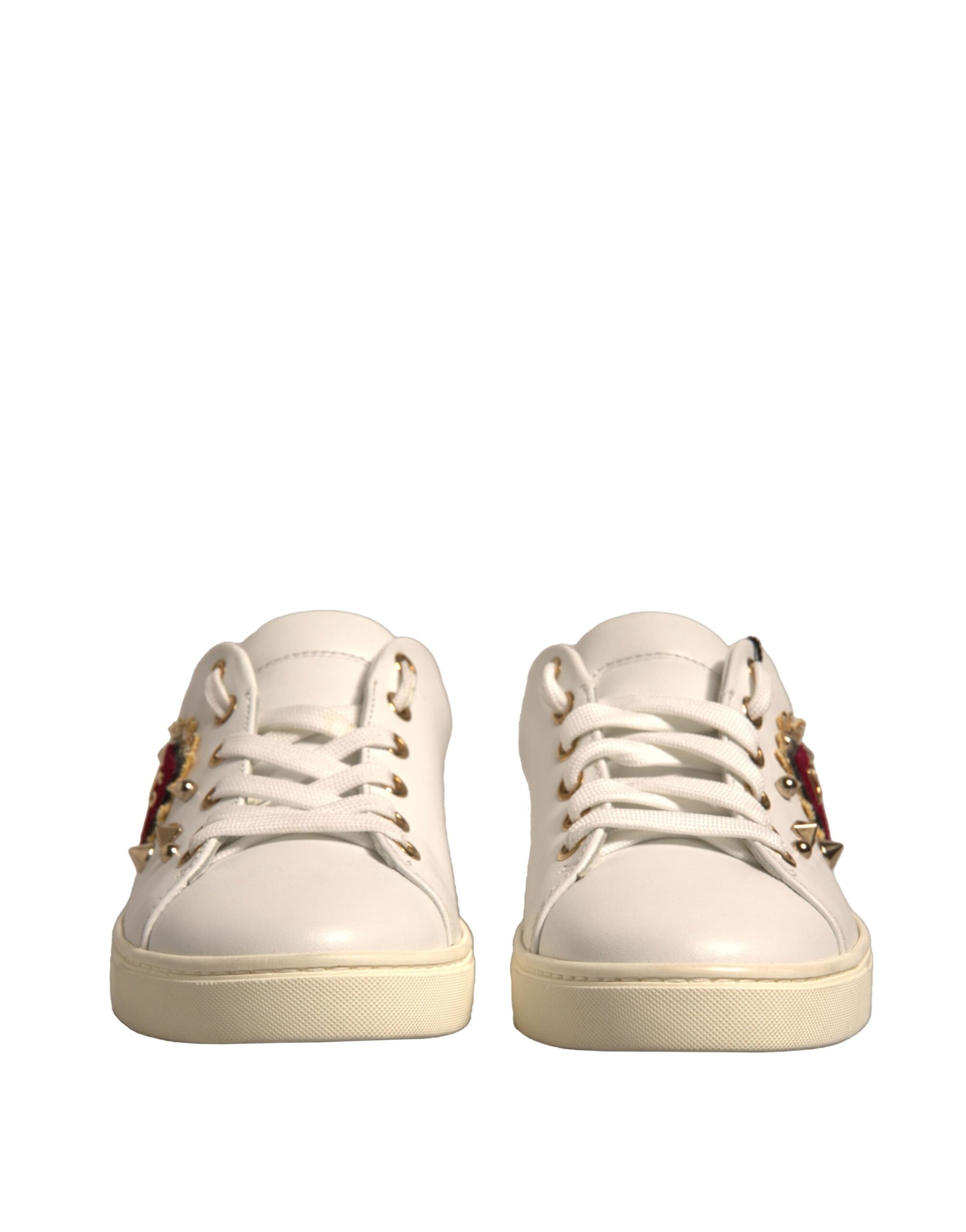Dolce & Gabbana White Leather Gold Red Heart Sneakers Shoes by Dolce & Gabbana