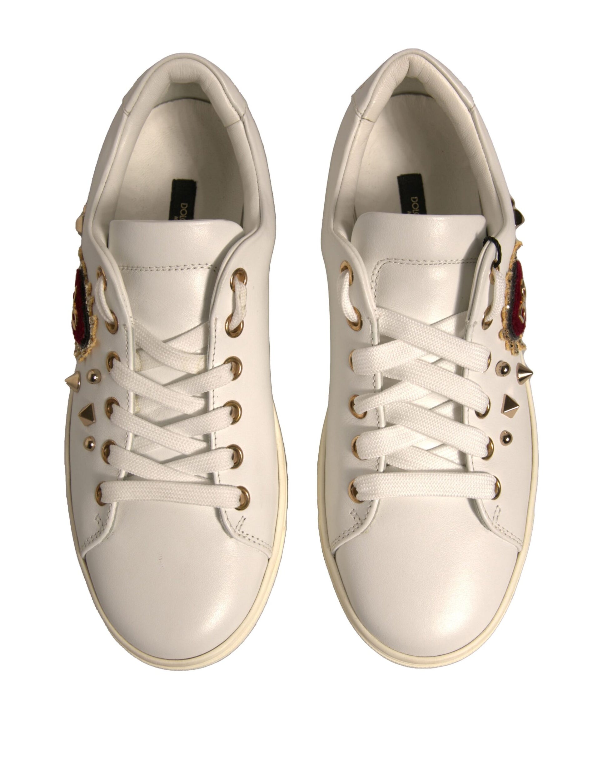 Dolce & Gabbana White Leather Gold Red Heart Sneakers Shoes by Dolce & Gabbana