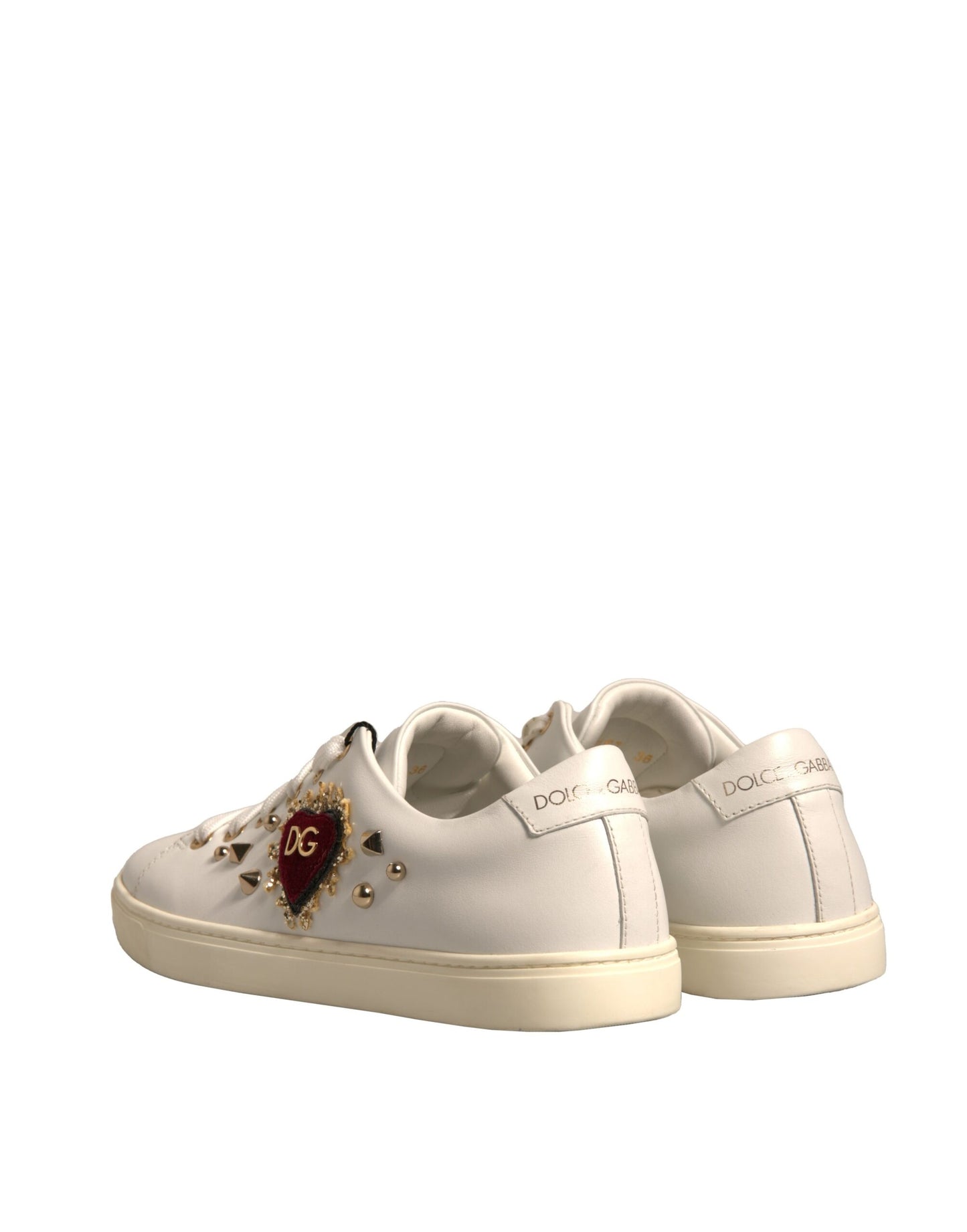 Dolce & Gabbana White Leather Gold Red Heart Sneakers Shoes by Dolce & Gabbana